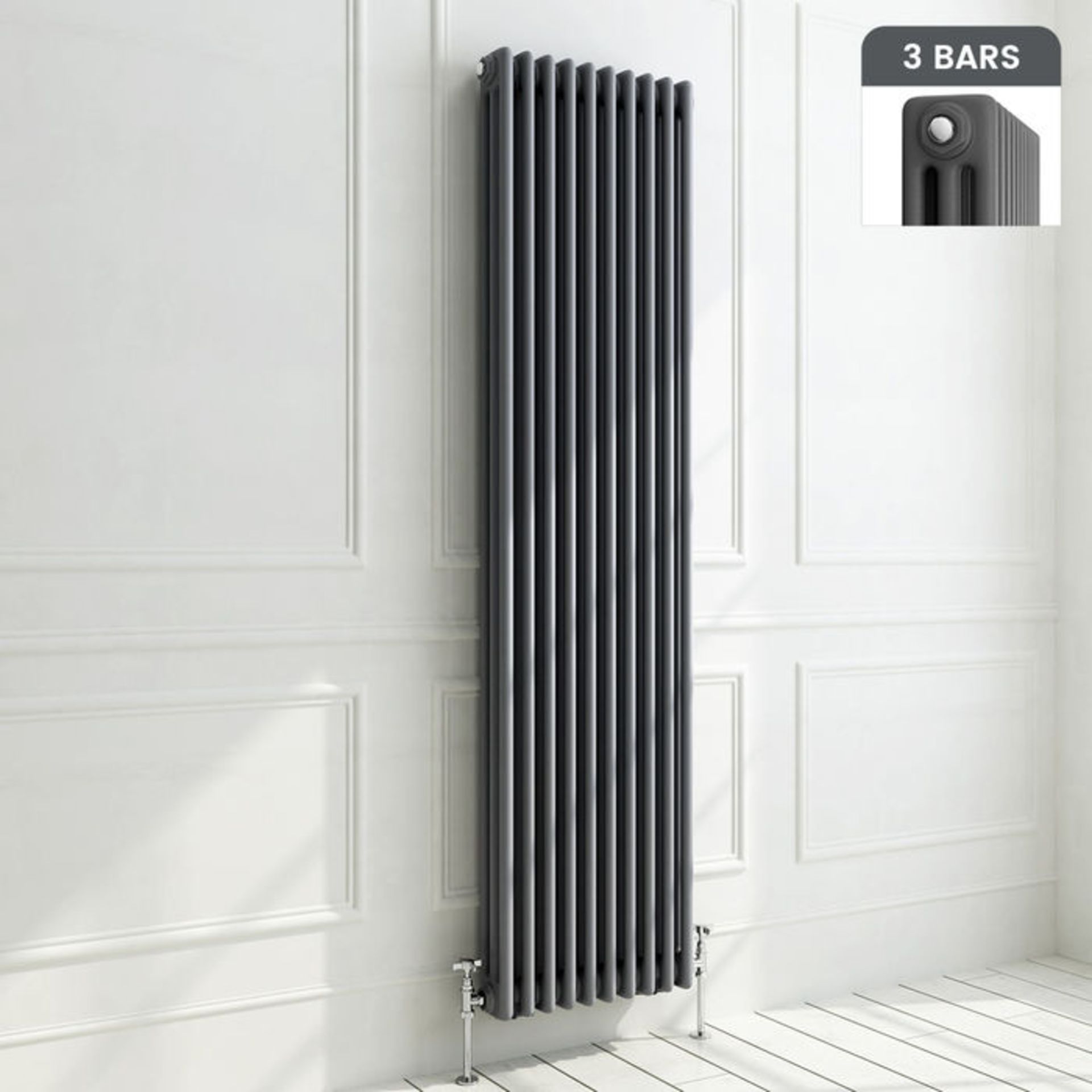 (O44) 1800x468mm Anthracite Triple Panel Vertical Colosseum Traditional Radiator. RRP £599.99.