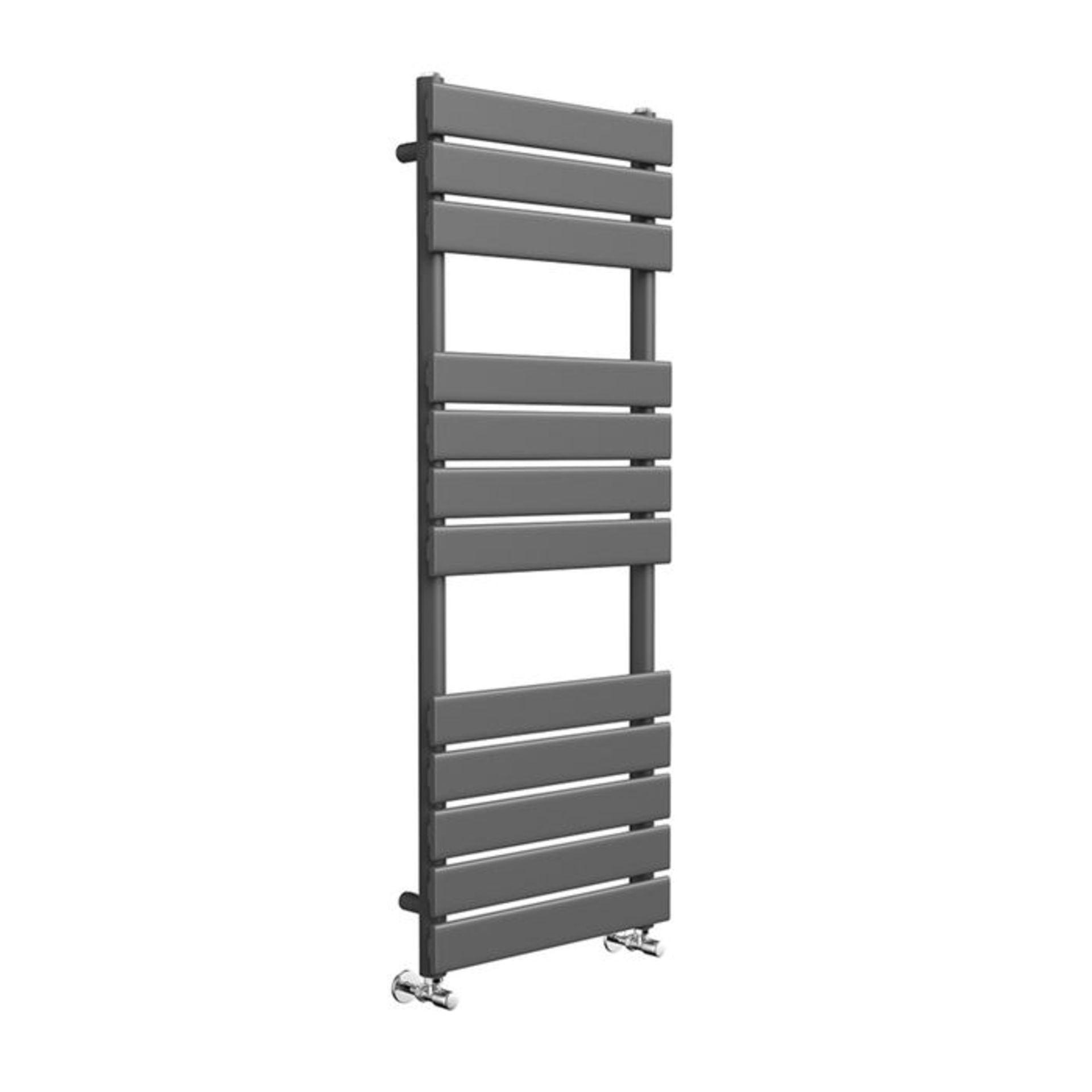 (O36) 1200x450mm Anthracite Flat Panel Ladder Towel Radiator. RRP £349.99. Made with low carbon - Image 2 of 3