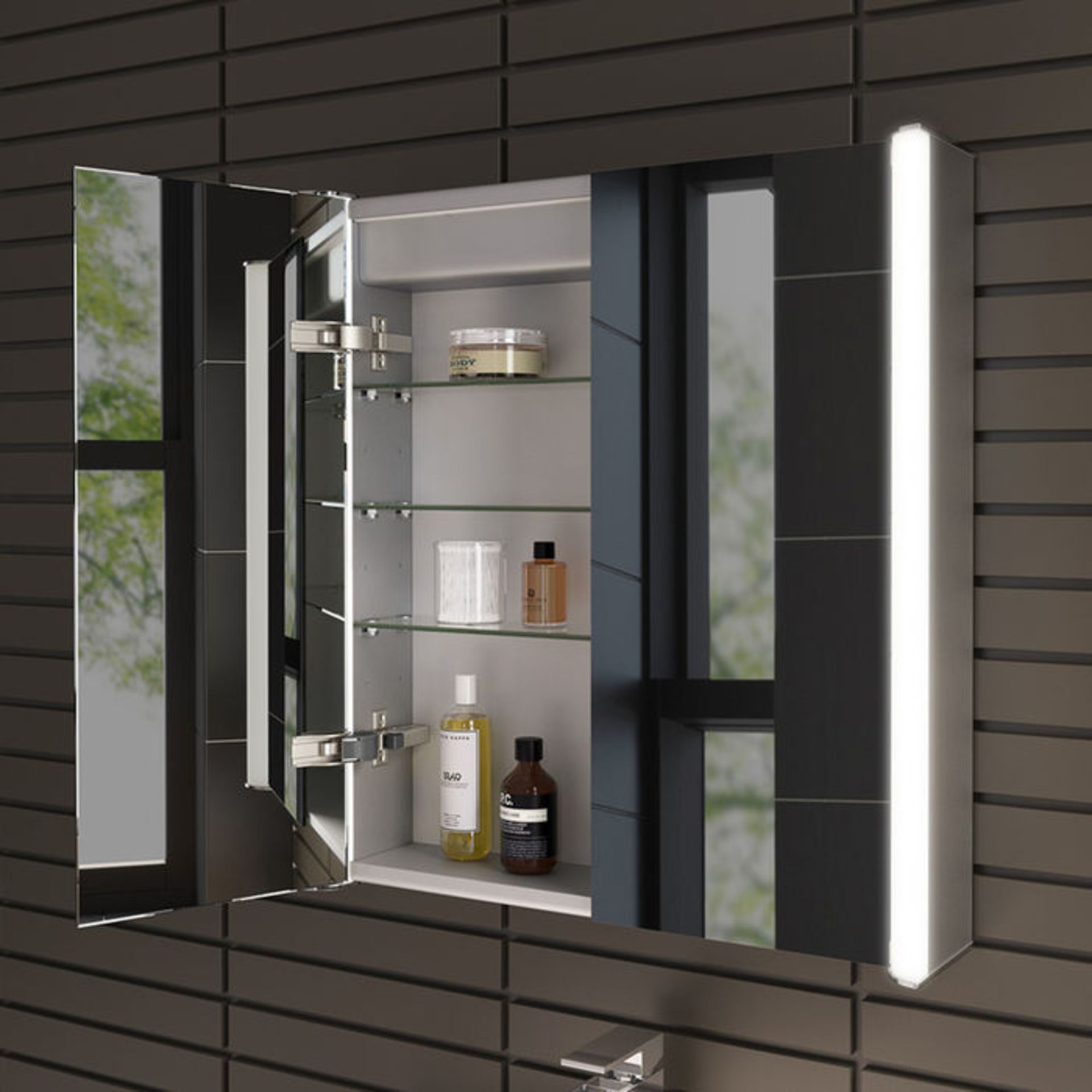 (O126) 600x650mm Luminaire Illuminated LED Mirror Cabinet - Bluetooth Speaker & Shaver Socket. - Image 4 of 5