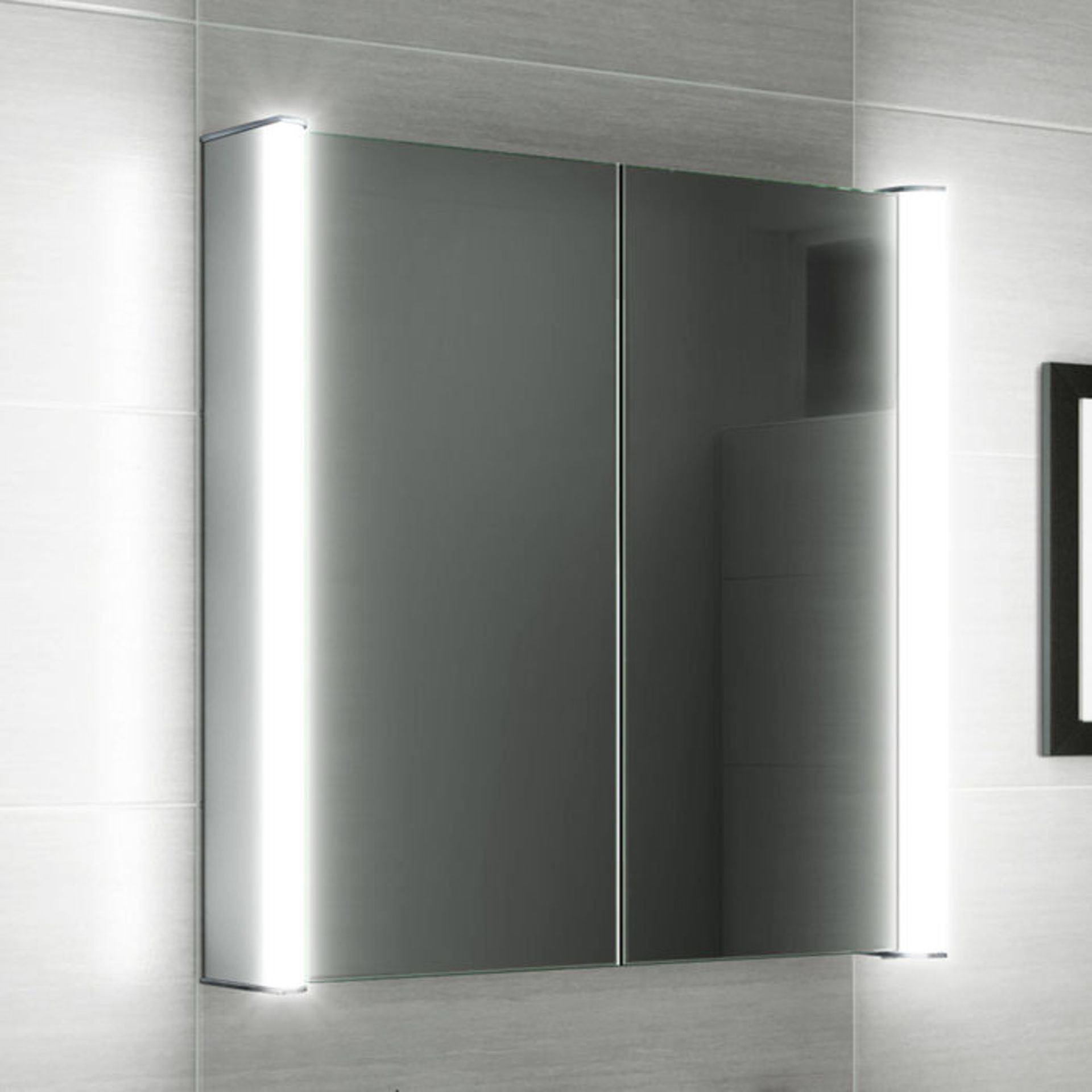 (O126) 600x650mm Luminaire Illuminated LED Mirror Cabinet - Bluetooth Speaker & Shaver Socket. - Image 2 of 5