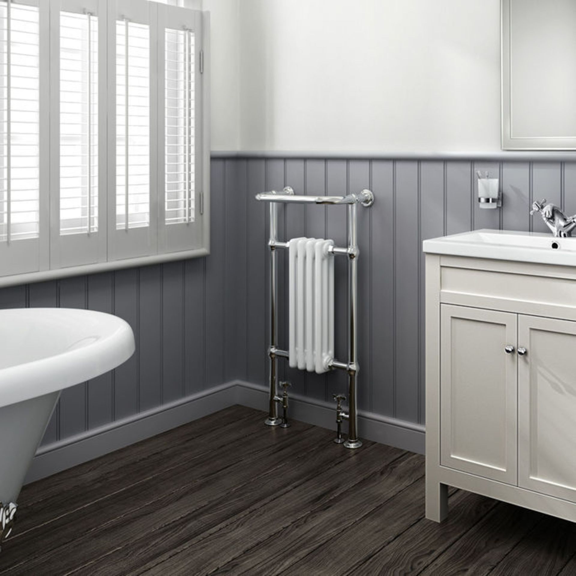 (O34) 952x479mm Small Traditional White Towel Rail Radiator - Cambridge. RRP £287.99. We love this - Image 2 of 4