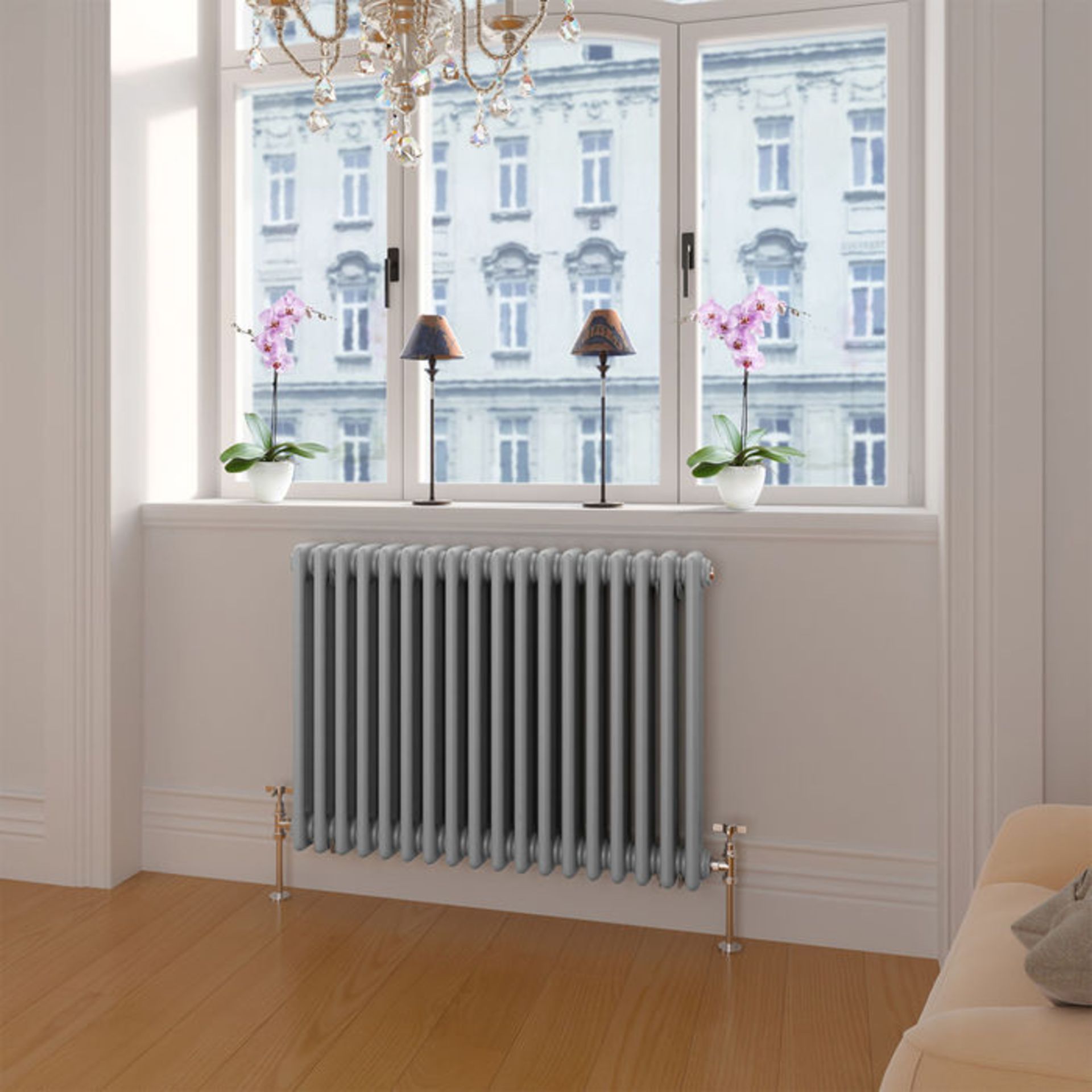 (O39) 600x820mm Earl Grey Triple Panel Horizontal Colosseum Radiator. RRP £339.99. Made from low - Image 2 of 3