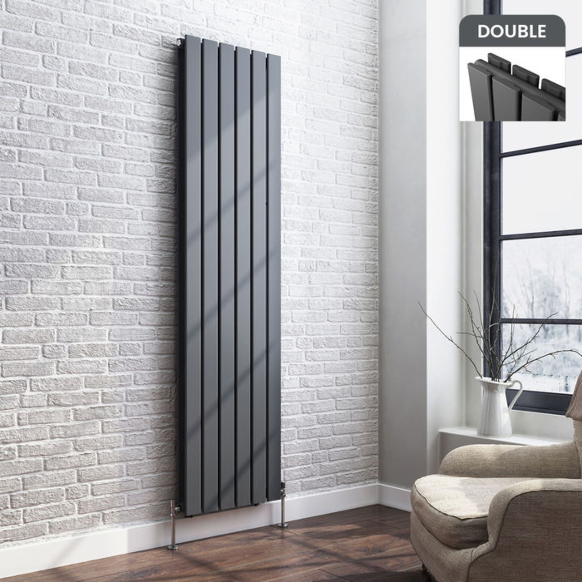 (O4) 1800x458mm Anthracite Double Flat Panel Vertical Radiator. RRP £499.99. Made with low carbon