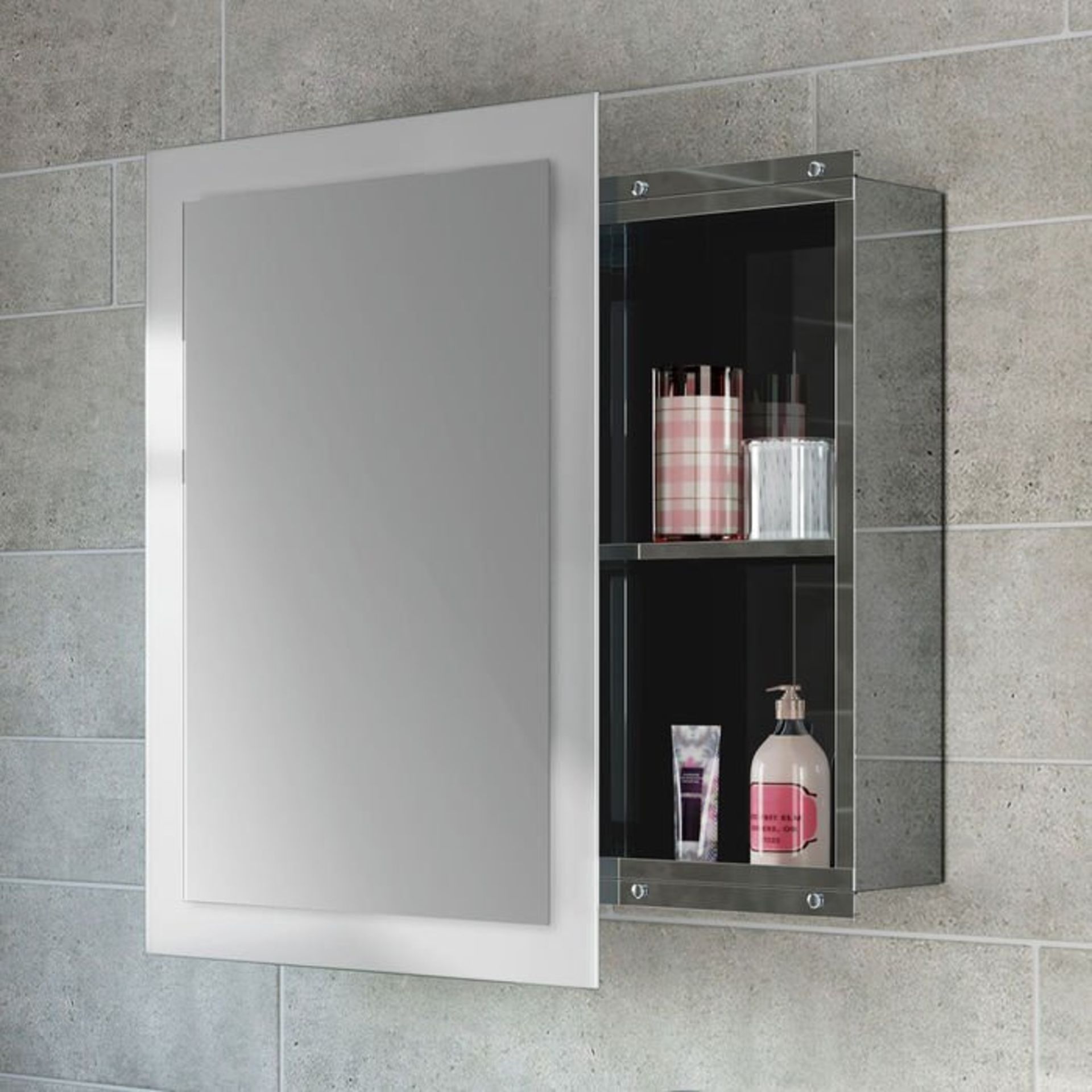 (Z118) 480x660 Frosted Sliding Door Liberty Stainless Steel Mirror Cabinet. Made from high-grade - Image 2 of 3