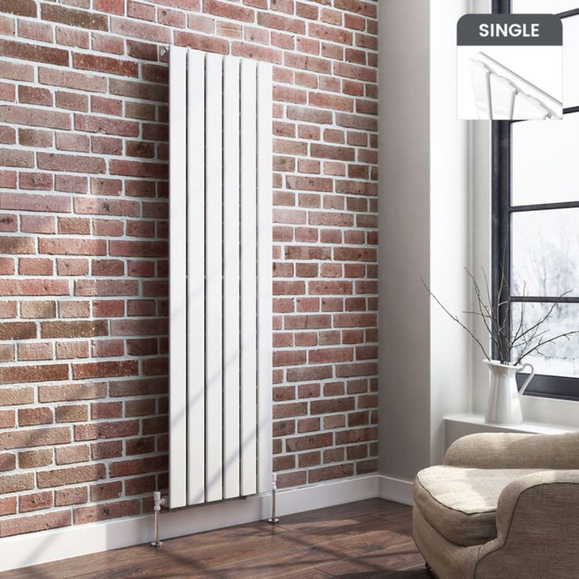 (K129) 1600x452mm Gloss White Single Flat Panel Vertical Radiator. MRRP £279.99. Low carbon steel,