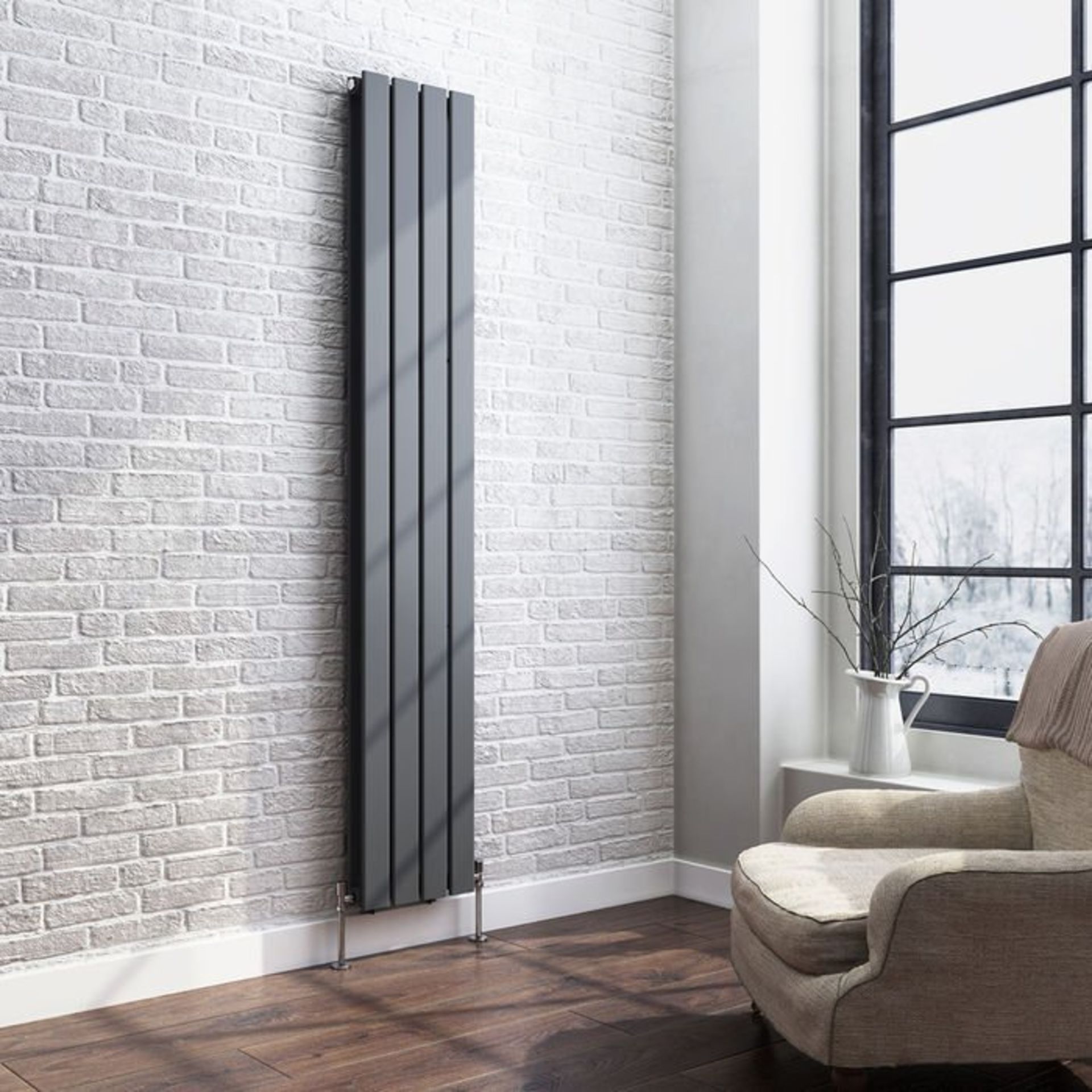 (K77) 1800x300mm Anthracite Double Flat Panel Vertical Radiator. MRRP £499.99. Made with low - Bild 2 aus 2