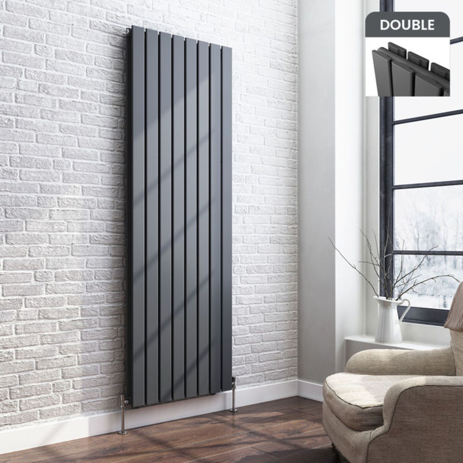 (K133) 1600x532mm Anthracite Double Flat Panel Vertical Radiator. MRRP £499.99. Low carbon steel,