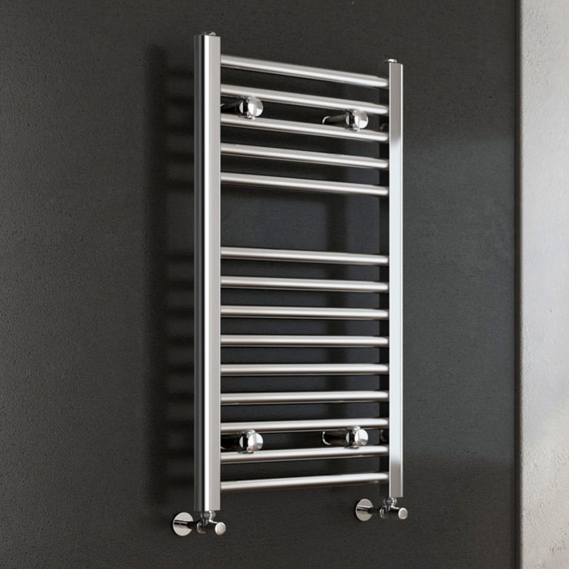 (K68) 800x450mm - 25mm Tubes - Chrome Heated Straight Rail Ladder Towel Radiators. This premium