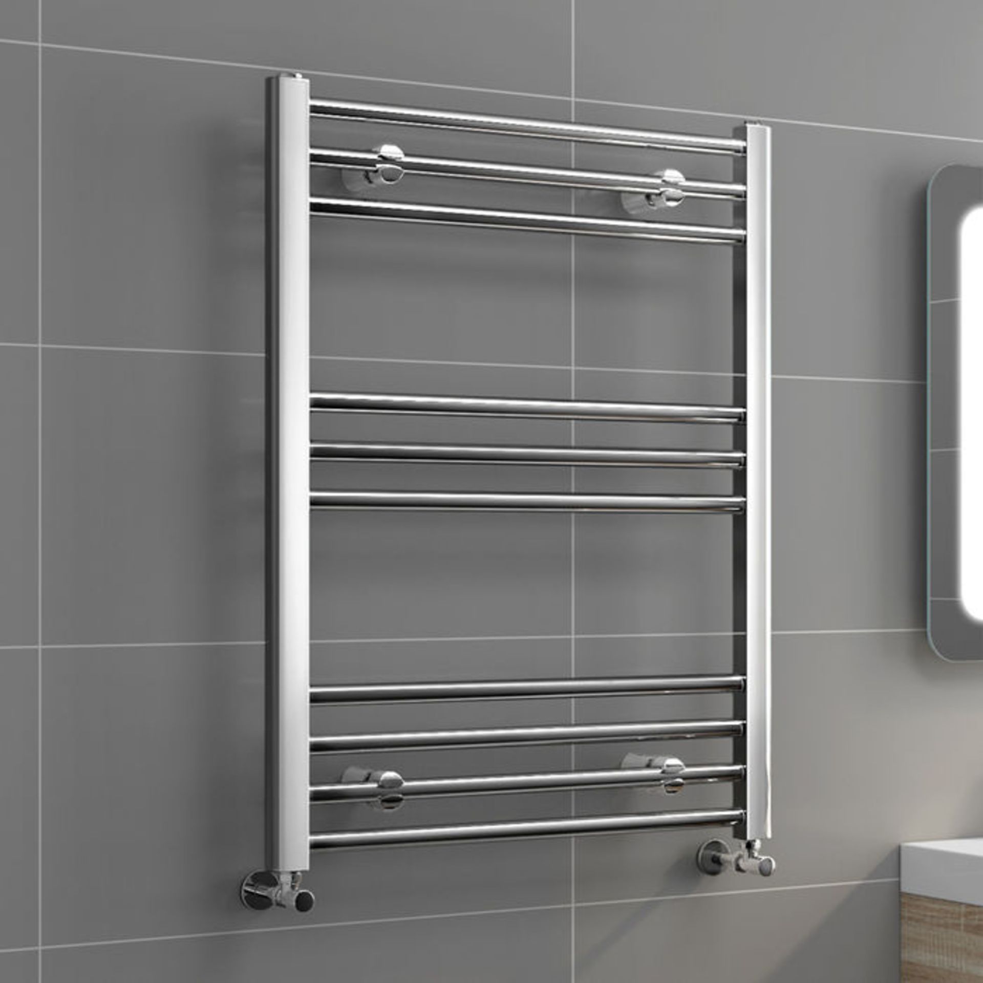 (M36) 800x600mm - 20mm Tubes - Chrome Heated Straight Rail Ladder Towel Radiator. Low carbon steel