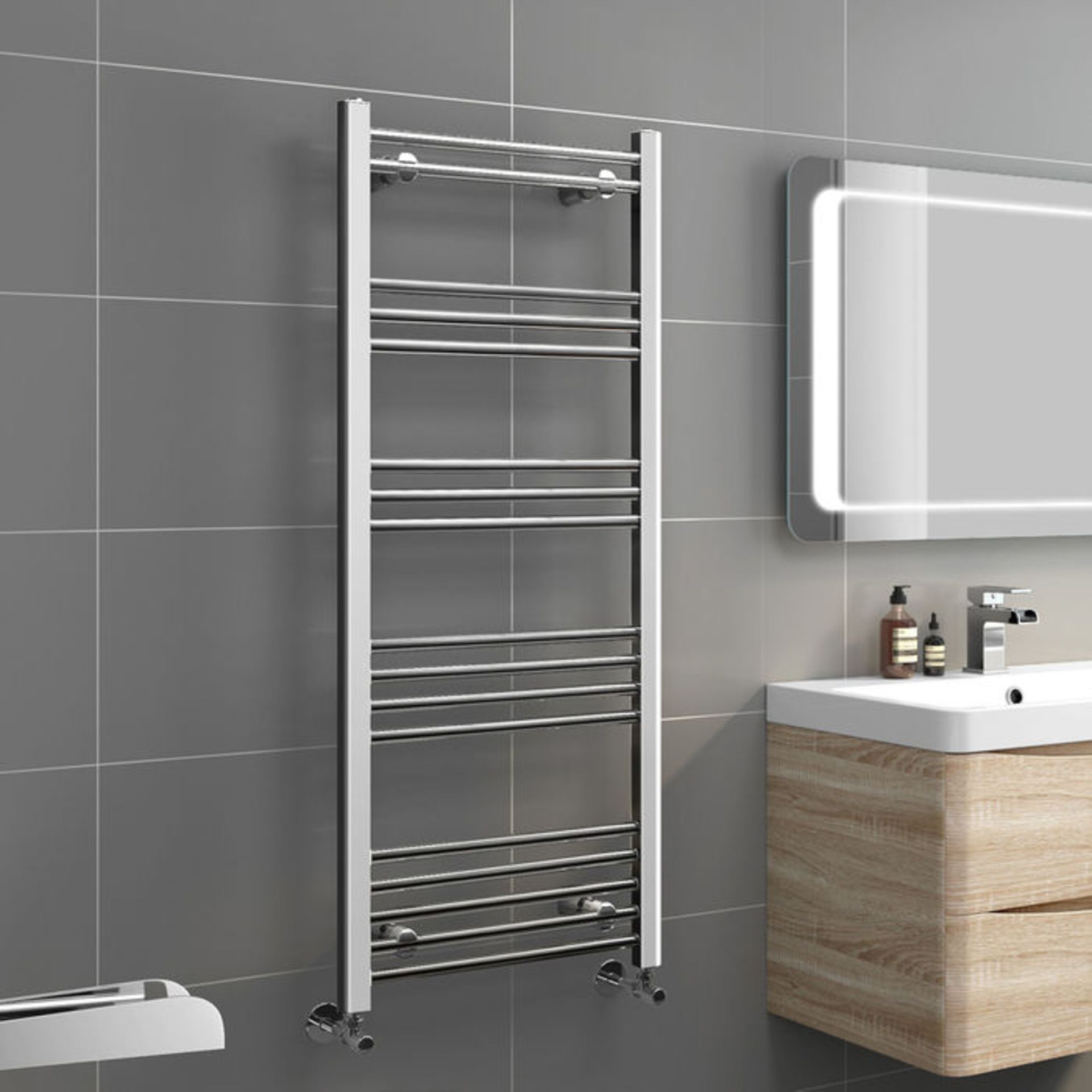 (Z182) 1200x500mm - 19mm Tubes - Chrome Heated Straight Rail Ladder Towel Radiator - Ella