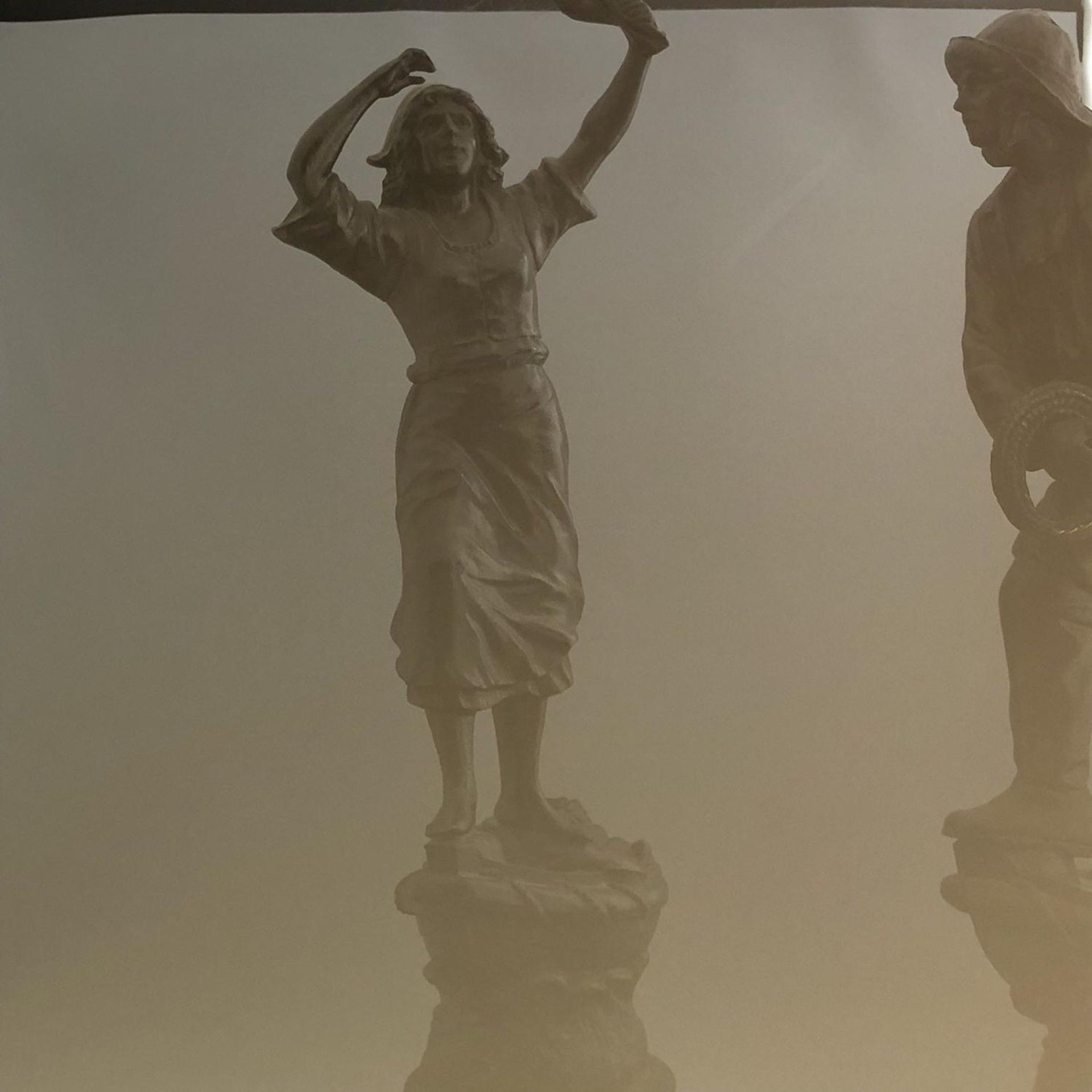 Pair of Bronzed Spelter Figures Male & Female "Help & The Rescuer" Sea Interest - Image 2 of 5