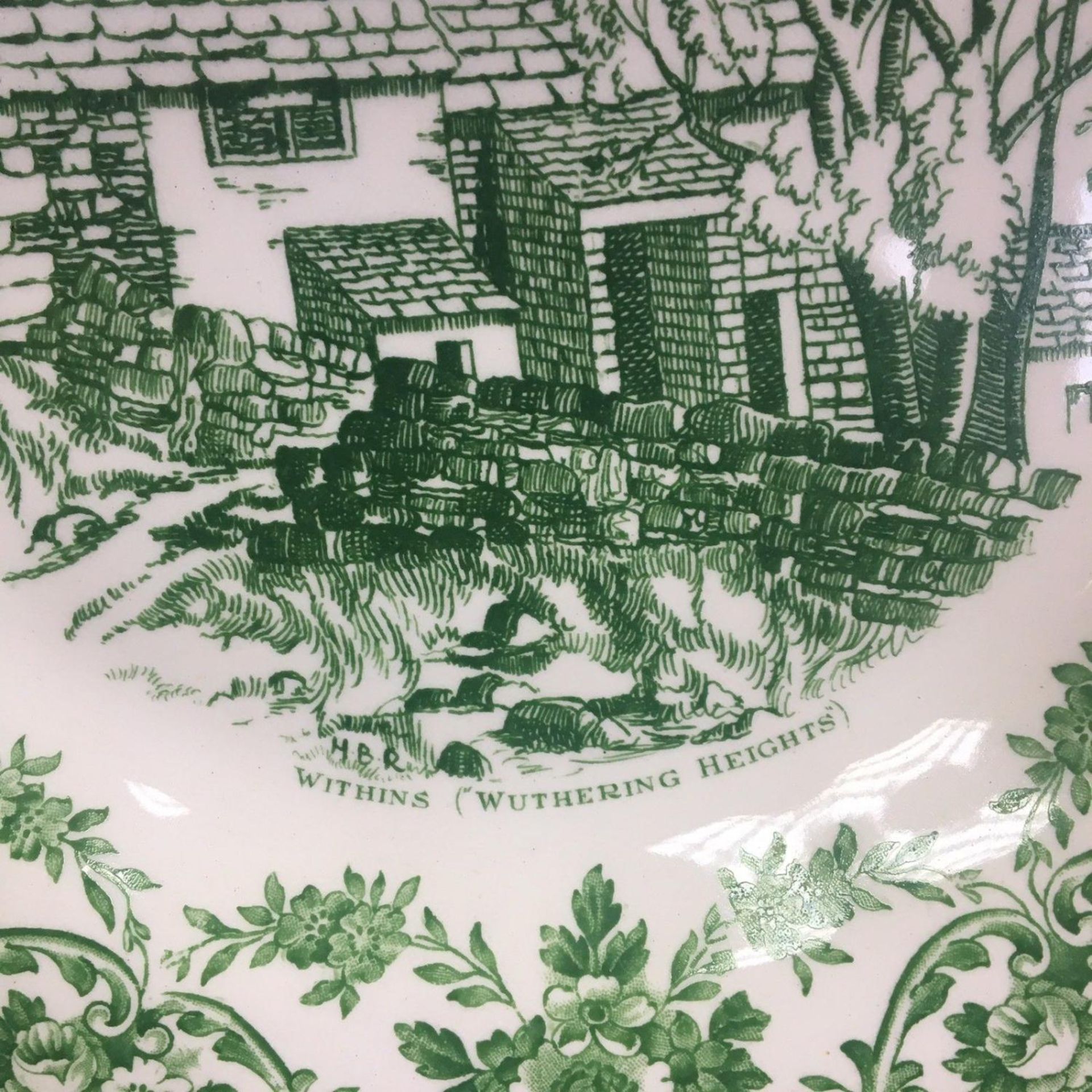 Wedgwood Etruria Bronte Plate - green transfer ware Withins Wuthering Heights - Image 2 of 4