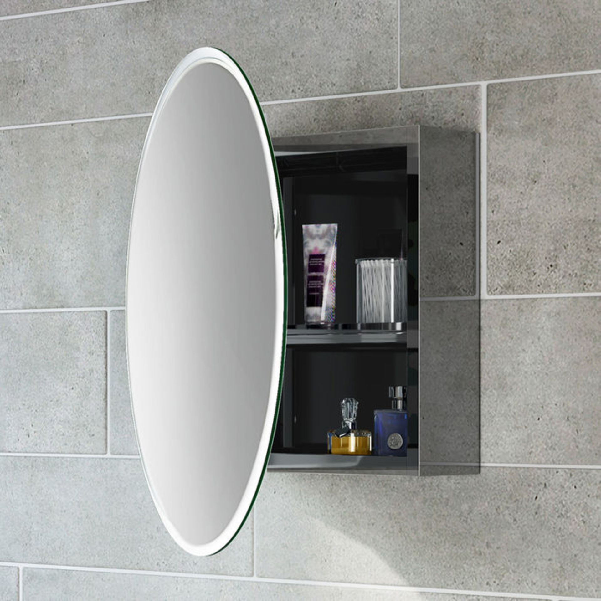 (T60)500 x 500 Round Liberty Stainless Steel Mirror Cabinet. Made from high-grade stainless