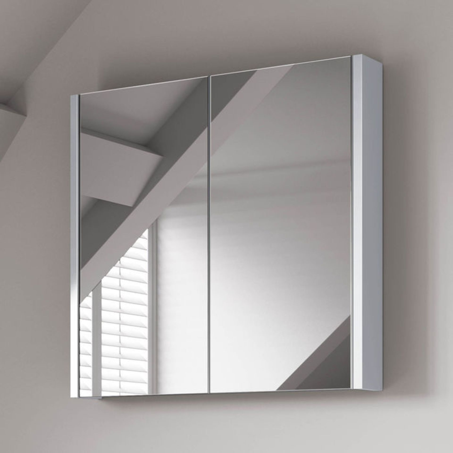 (O90) 600mm Gloss White Double Door Mirror Cabinet. RRP £199.99. Sleek contemporary design Double