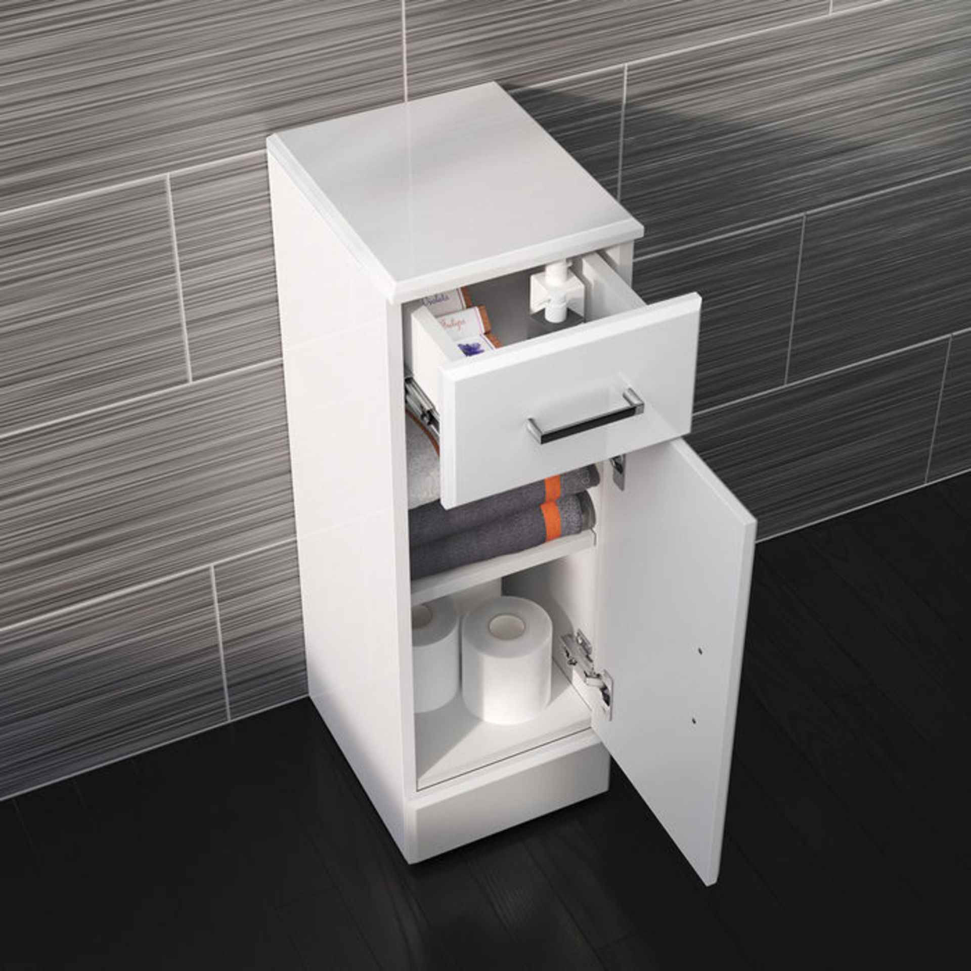 (T105) 250x300mm Quartz Gloss White Small Side Cabinet Unit. RRP £143.99.Pristine gloss white - Image 3 of 5