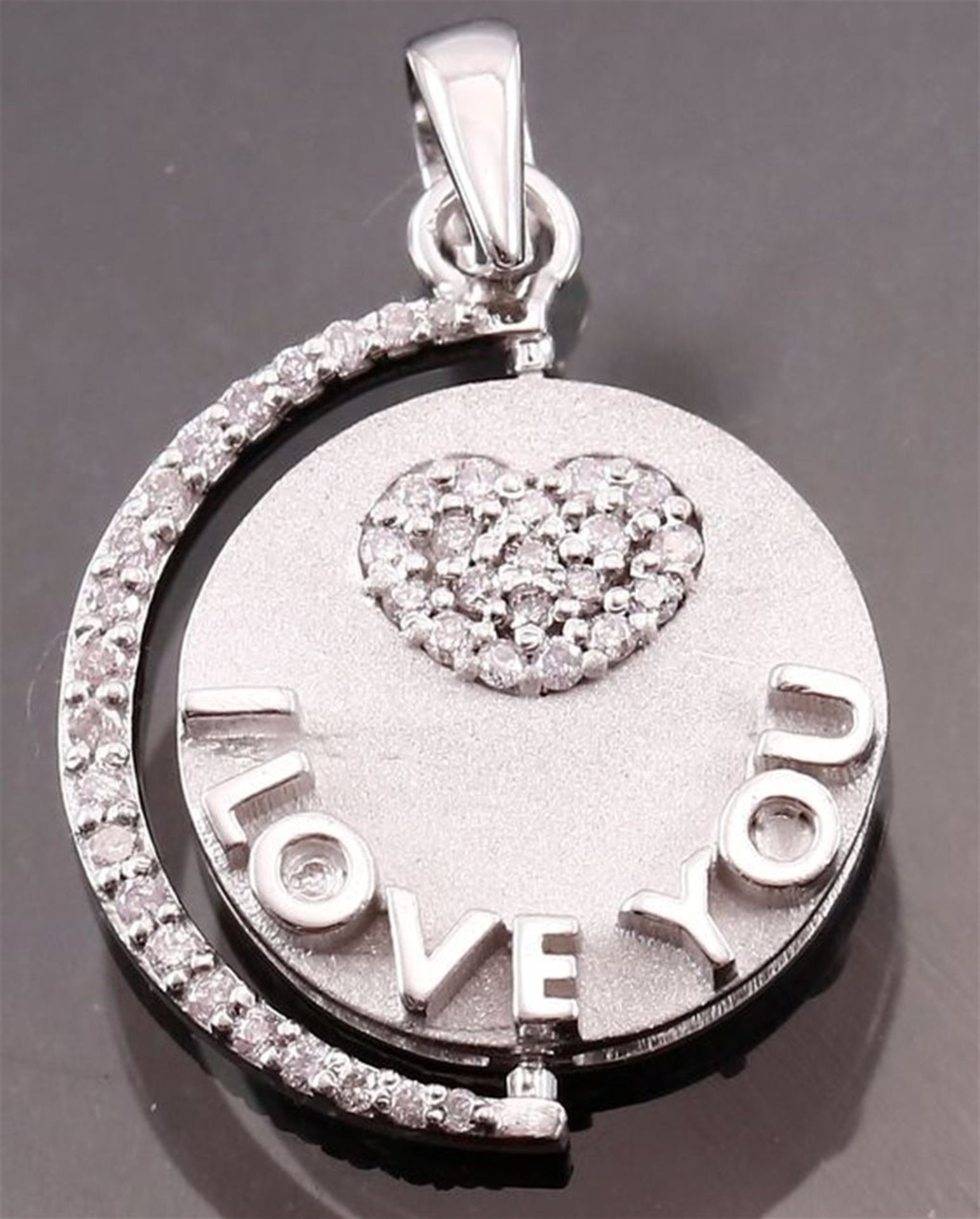 14 K White Gold Designer "I Love you" Revolving Pendant with Pink Diamonds - Image 4 of 10