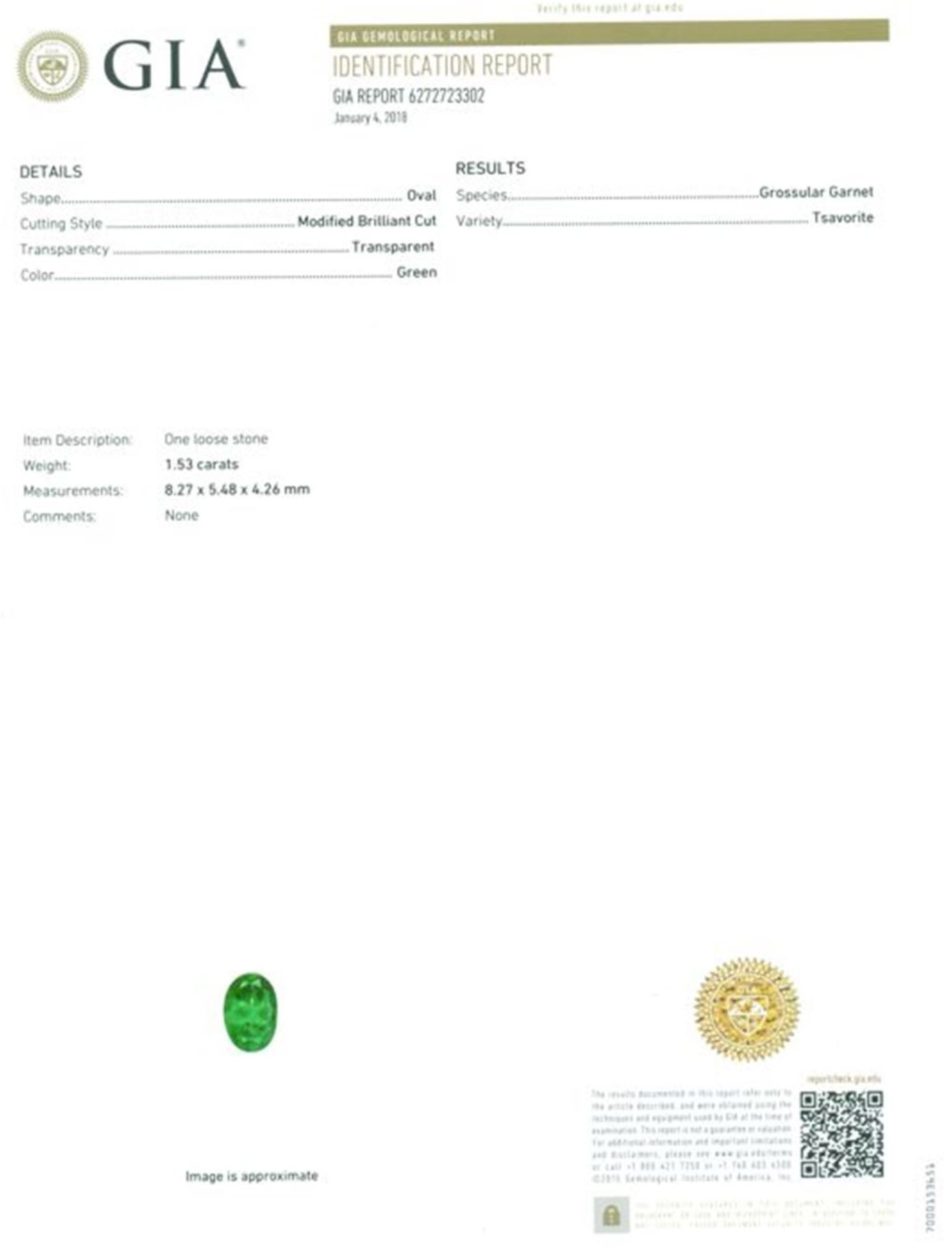 GIA Certified 1.53 ct. Tsavorite (Grossularite-Garnet) - Image 4 of 6