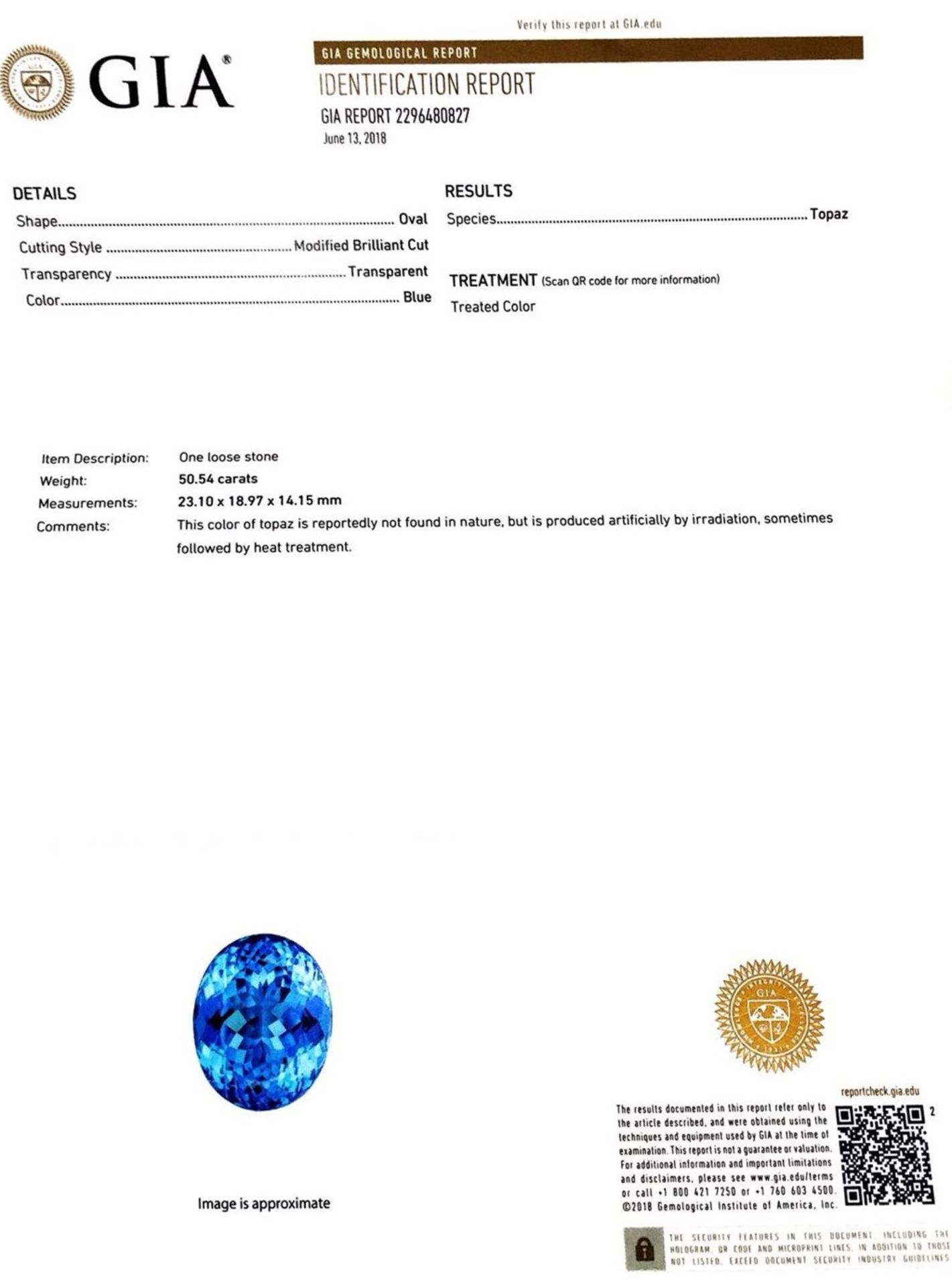 GIA Certified 50.54 ct. Blue Topaz - Image 4 of 7