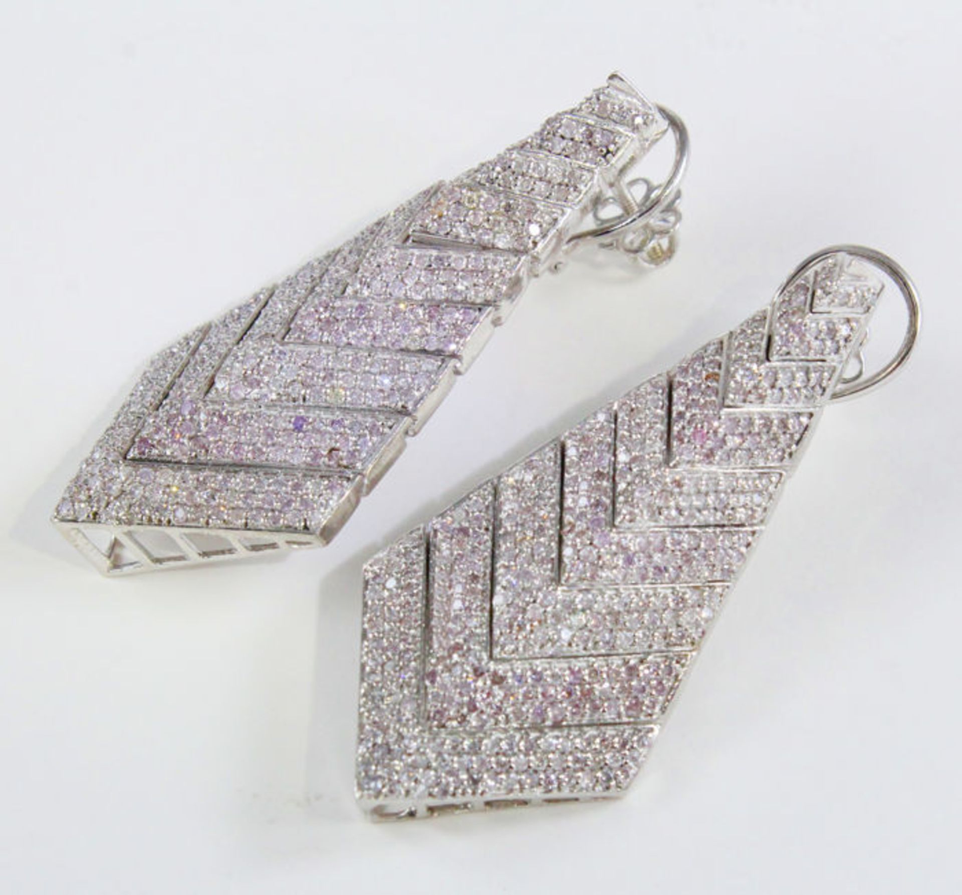 Very Exclusive 14 K / 585 White Gold Pink Diamond Large Earrings - Image 5 of 8