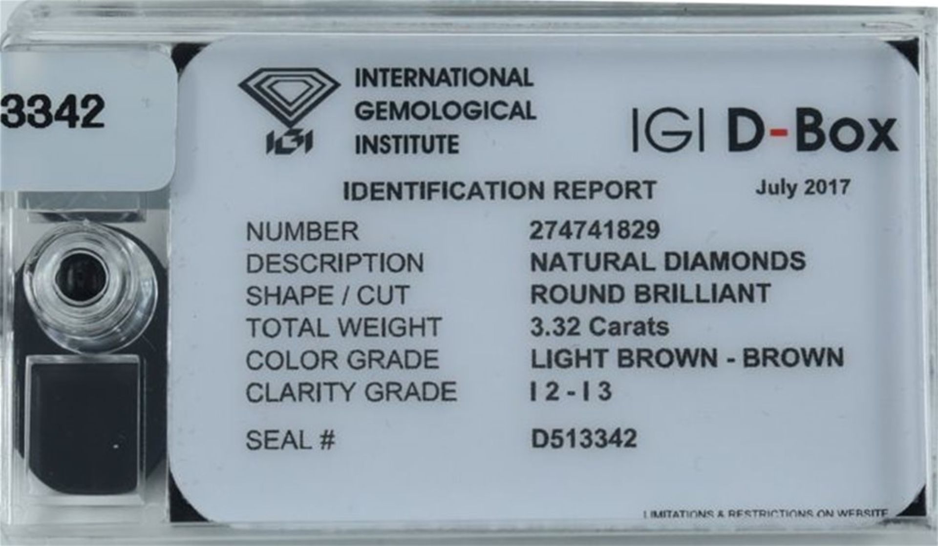 IGI Sealed 3.32 ct. “Diamond D-Box” - Light Brown - Image 4 of 4
