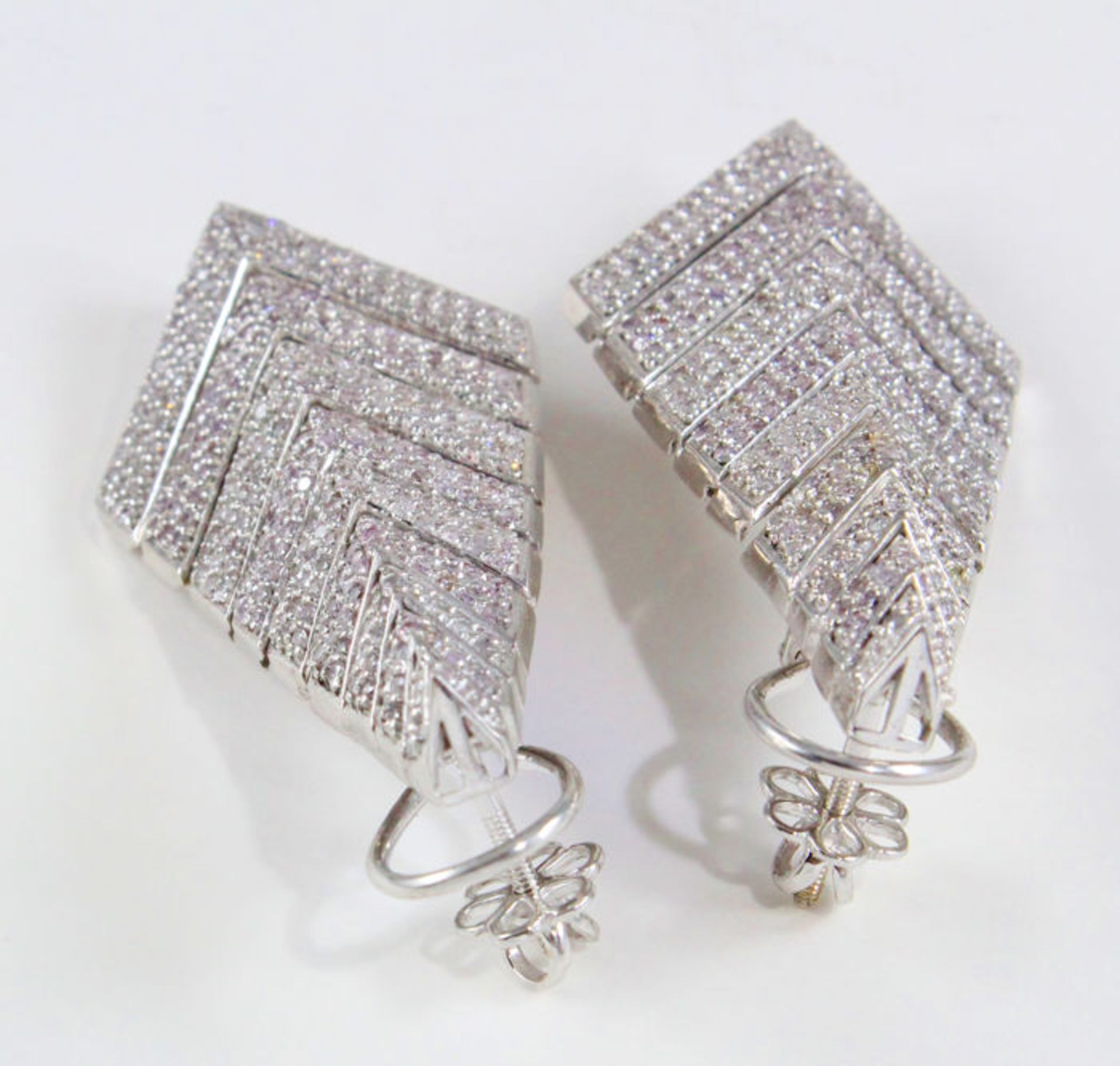 Very Exclusive 14 K / 585 White Gold Pink Diamond Large Earrings - Image 7 of 8