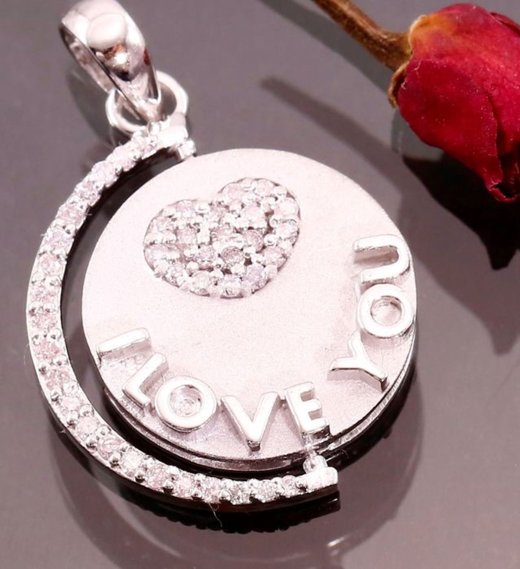 14 K White Gold Designer "I Love you" Revolving Pendant with Pink Diamonds - Image 6 of 10