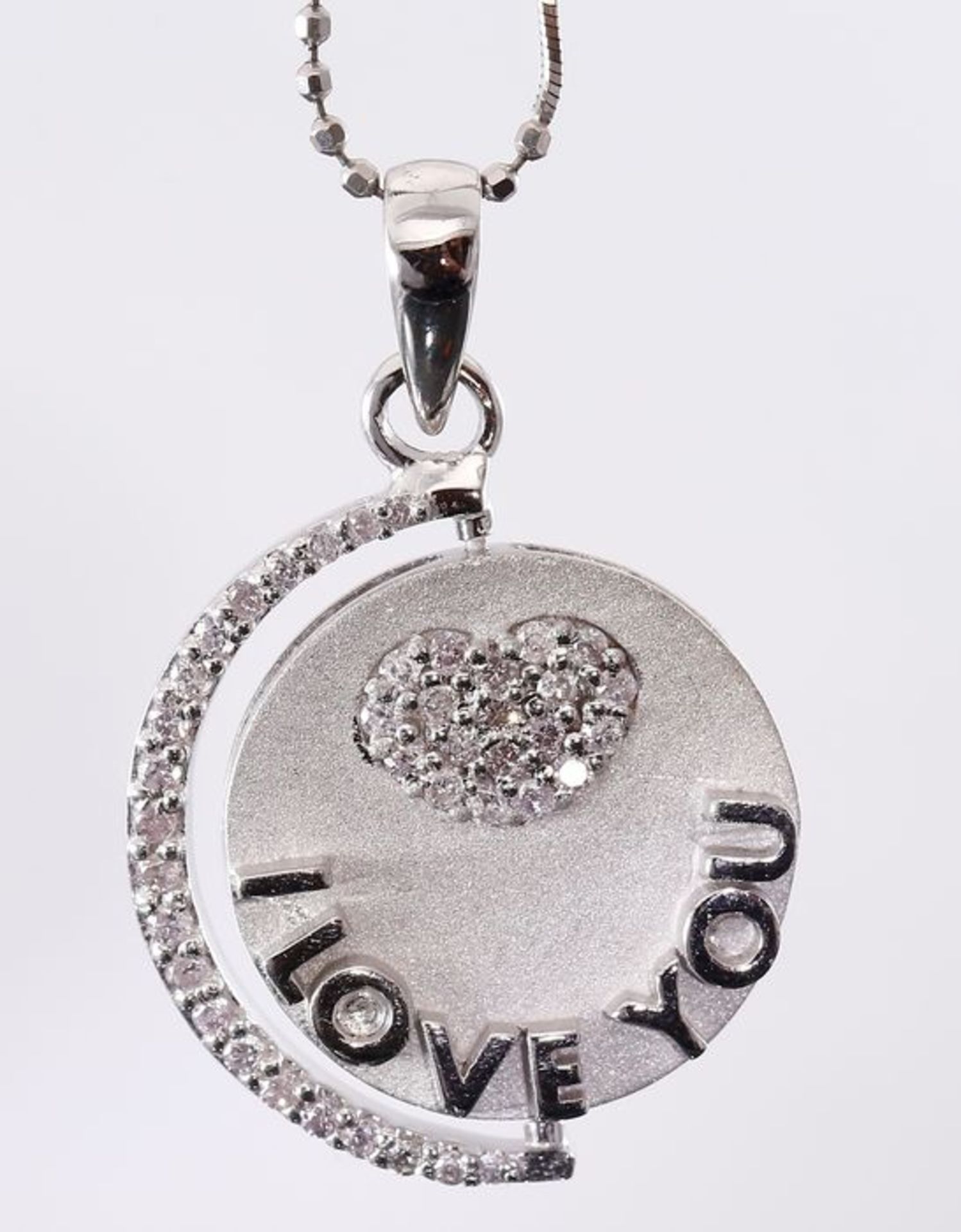 14 K White Gold Designer "I Love you" Revolving Pendant with Pink Diamonds - Image 5 of 10
