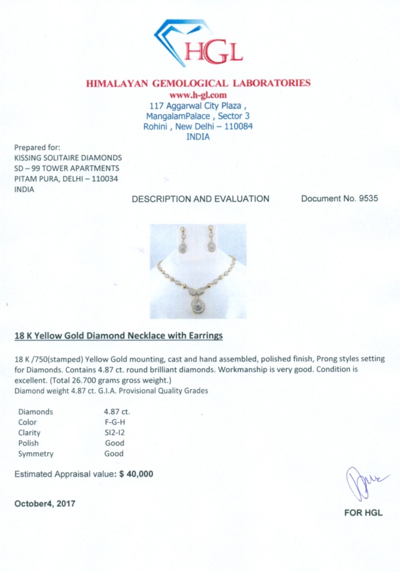 IGI Certified 14 K / 585 Yellow Gold Diamond Necklace with matching Earrings - Image 9 of 9