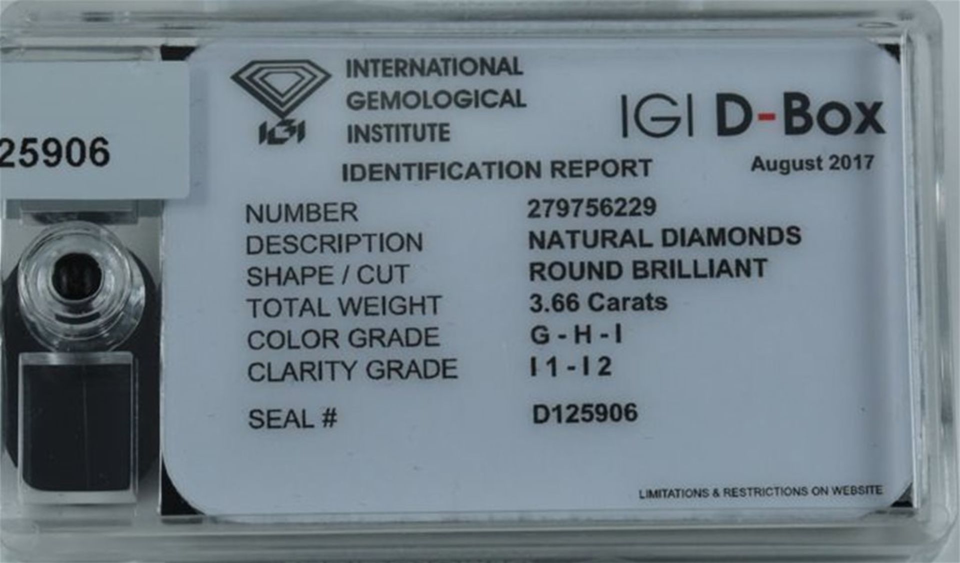 IGI Sealed 3.66 ct. "Diamond D Box" - G-H-I / I1 - I2 - Image 4 of 4