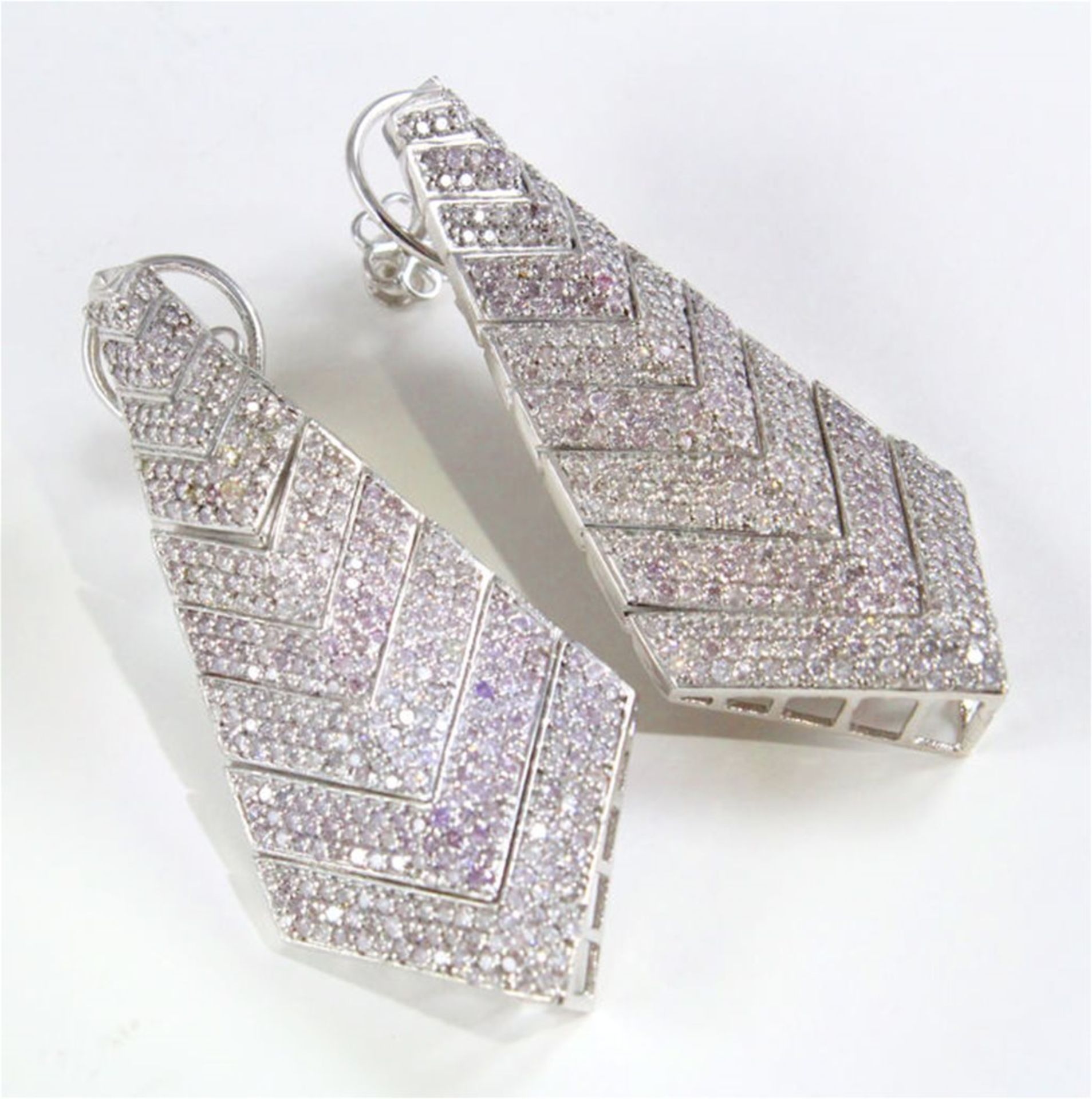 Very Exclusive 14 K / 585 White Gold Pink Diamond Large Earrings - Image 2 of 8