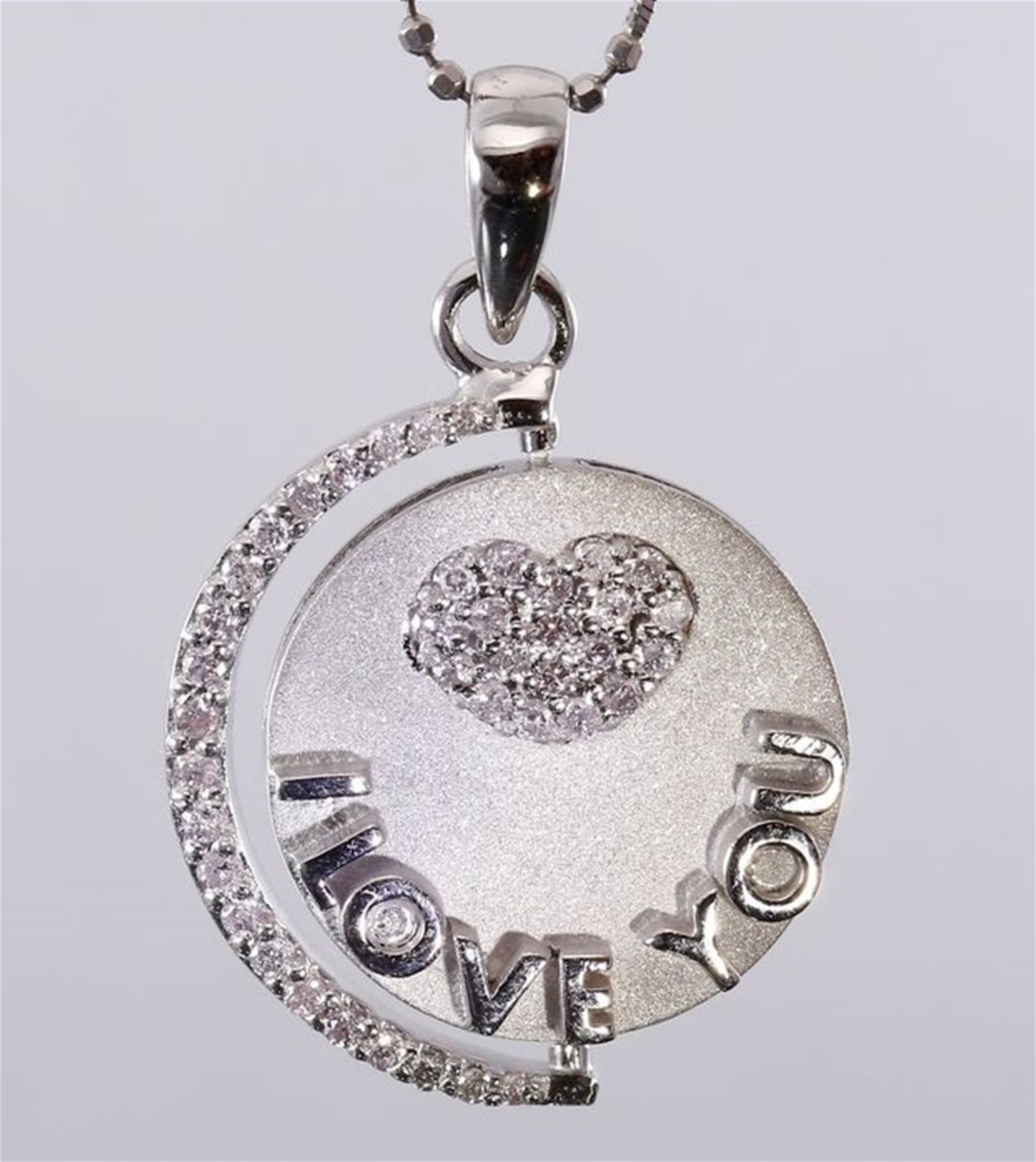 14 K White Gold Designer "I Love you" Revolving Pendant with Pink Diamonds - Image 3 of 10