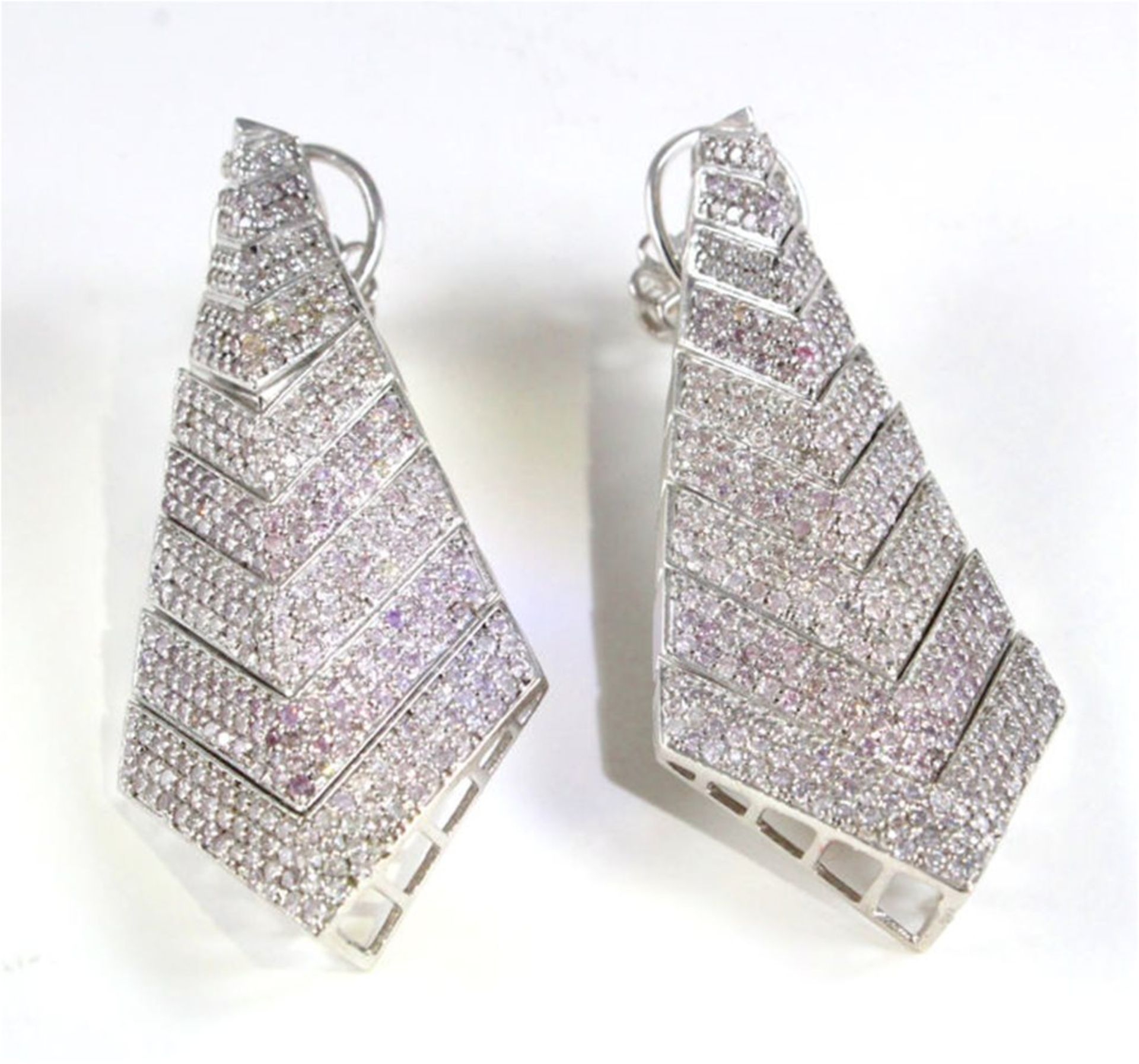 Very Exclusive 14 K / 585 White Gold Pink Diamond Large Earrings