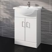 (AA112) 550x300mm Quartz Gloss White Built In Basin Cabinet. RRP £349.99. comes complete with basin.