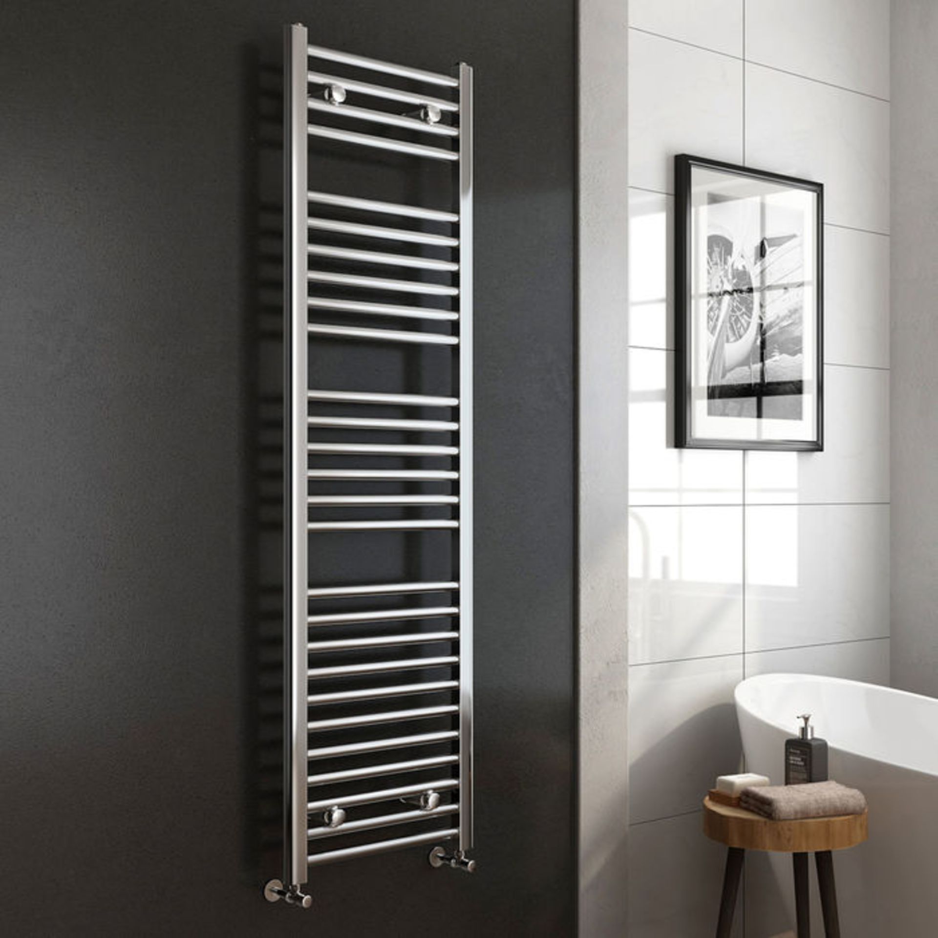 (AA7) 1600x450mm - 25mm Tubes - Chrome Heated Straight Rail Ladder Towel Radiator. This premium