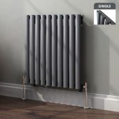 (C79) 600x600mm Anthracite Single Panel Oval Tube Horizontal Radiator. RRP £199.99. Made from low