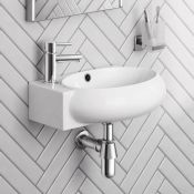 (AZ116) Naro Wall Hung Cloakroom Basin - Right Hand. RRP £117.99. Two Fitting Options: Fit as either
