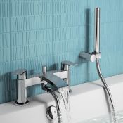 (AA32) Melbourne Bath Shower Mixer Tap with Hand Held Shower. Chrome Plated Solid Brass 1/4 turn