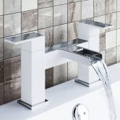 (AZ139) Niagra II White Waterfall Bath Mixer Taps Premium white finish with contemporary chrome