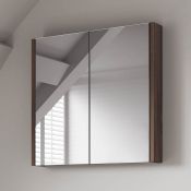 (C120) 600mm Walnut Effect Double Door Mirror Cabinet. RRP £199.99. Sleek contemporary design Double
