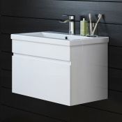 (AA27) 600mm Trent High Gloss White Basin Cabinet - Wall Hung. RRP £399.99. COMES COMPLETE WITH