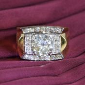 14 K / 585 Yellow Gold Men's 3.51 ct. ( IGI Cert. ) Solitaire Diamond Ring with Side Diamonds