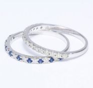 14 K / 585 White Gold Diamond and Blue Sapphire Ring set