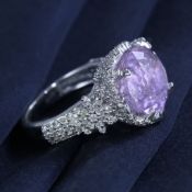 14 K / 585 White Gold Very Unique large Kunzite ( IGI Certified ) & Diamond Cocktail Ring