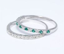 14 K / 585 White Gold Diamond and Emerald Band Ring