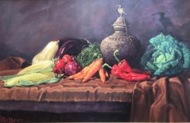 Peter Munro Contemporary Scottish B 1954 Exhib RSA Large oil painting still life “Winter vegetables”