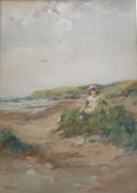 Tom Paterson Scottish fl. 1920’s Exhibited GI and RSA watercolour Child on the sand dunes