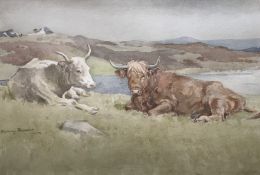 John Murray Thomson Scottish 1885-1974) R.S.A ,R.S.W, P.S.S.A watercolour Resting Cattle