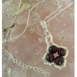 925 Italy Chain Necklace with Garnet pendant 4 mm rondelles fliagree heart bail 18