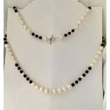 925 Sterling Silver faceted rondelles in between Indian Garnet Freshwater Cultured Pearl Necklace