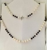925 Sterling Silver faceted rondelles in between Indian Garnet Freshwater Cultured Pearl Necklace